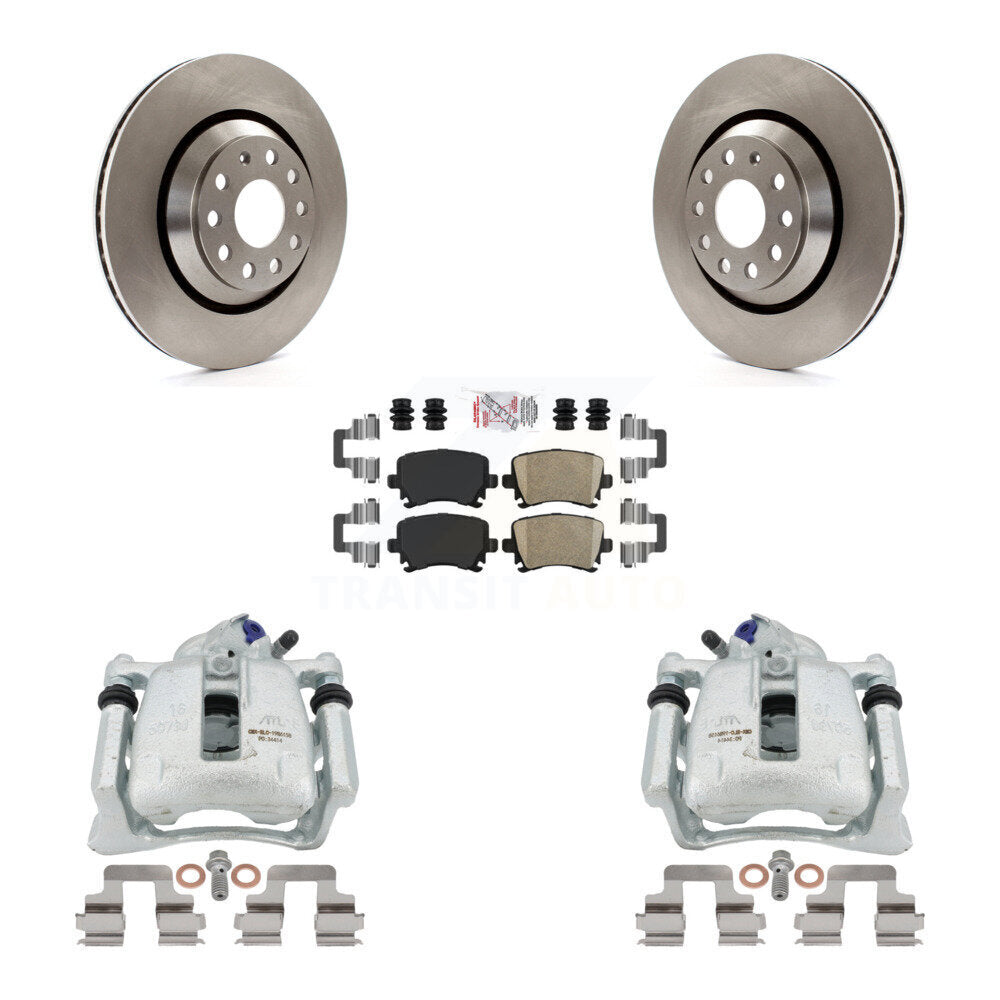 Rear Disc Brake Caliper Rotors And Ceramic Pads Kit For 2010 Volkswagen CC FWD with 3.6L Without Parking Motor KC8-100766N by Transit Auto