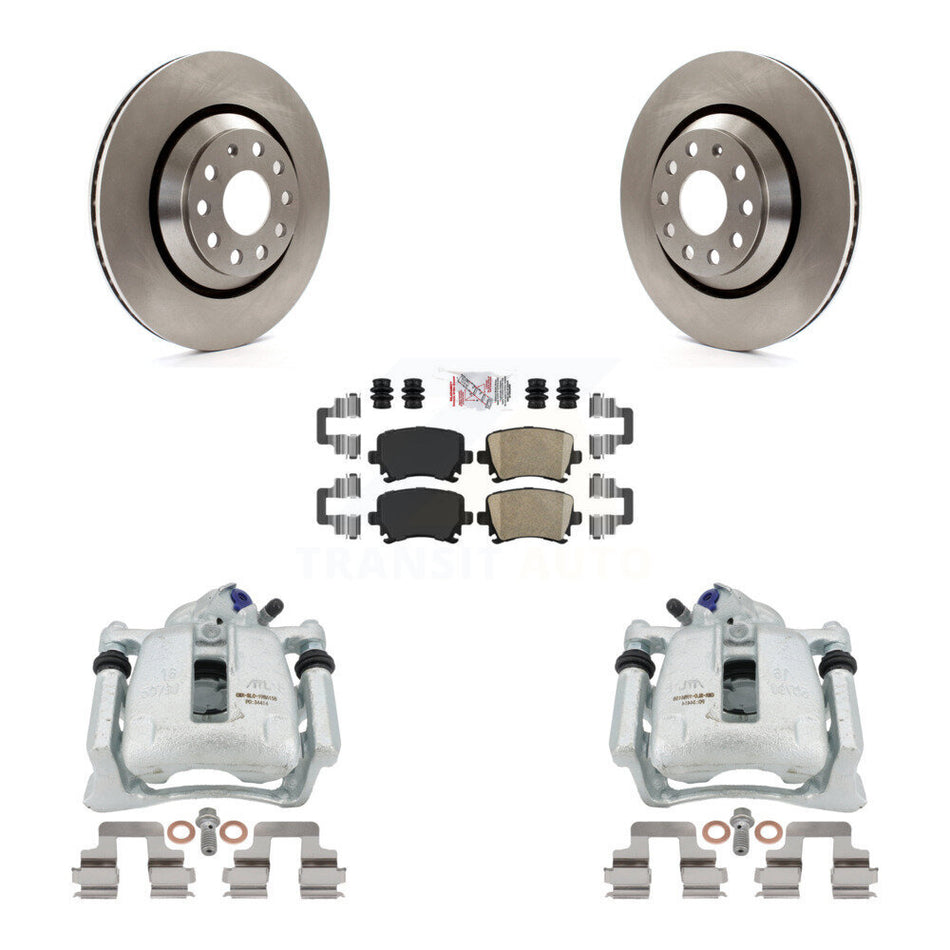 Rear Disc Brake Caliper Rotors And Ceramic Pads Kit For 2010 Volkswagen CC FWD with 3.6L Without Parking Motor KC8-100766N