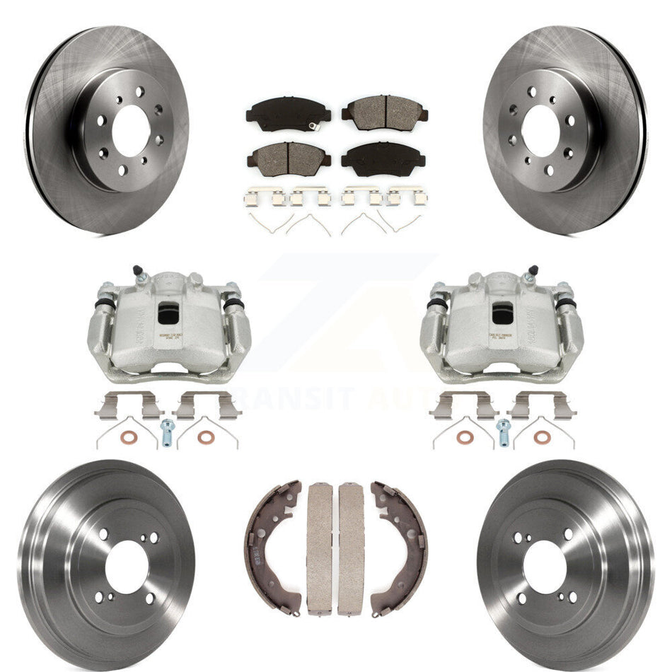 Front Rear Disc Brake Caliper Rotors Drums Semi-Metallic Pads Kit (8Pc) For 2013 Honda Fit DX with GAS engine KC8-100766S by Transit Auto