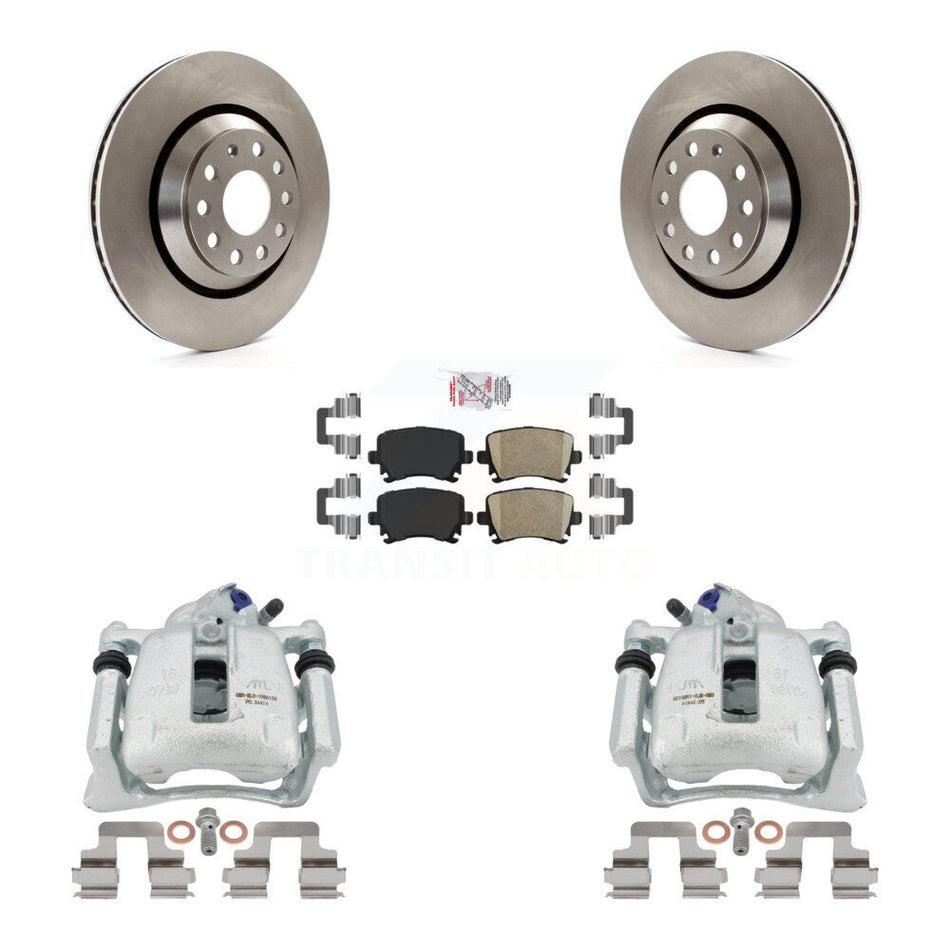 Rear Disc Brake Caliper Rotors And Ceramic Pads Kit For 2010 Volkswagen CC FWD with 3.6L Without Parking Motor KC8-100767N by Transit Auto