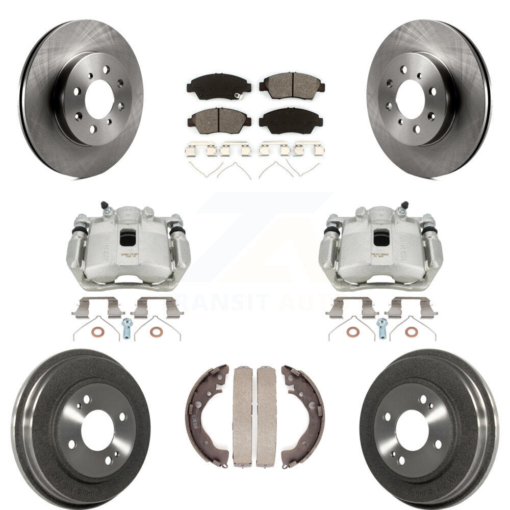 Front Rear Disc Brake Caliper Rotors Drums Semi-Metallic Pads Kit (8Pc) For Honda Fit KC8-100767S by Transit Auto