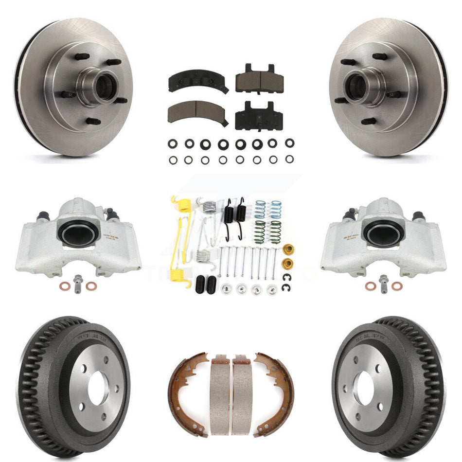 Front Rear Disc Brake Caliper Rotors Drums Ceramic Pads Shoes And Hardware Kit (9Pc) For 1994-1999 Dodge Ram 1500 RWD KC8-100768C