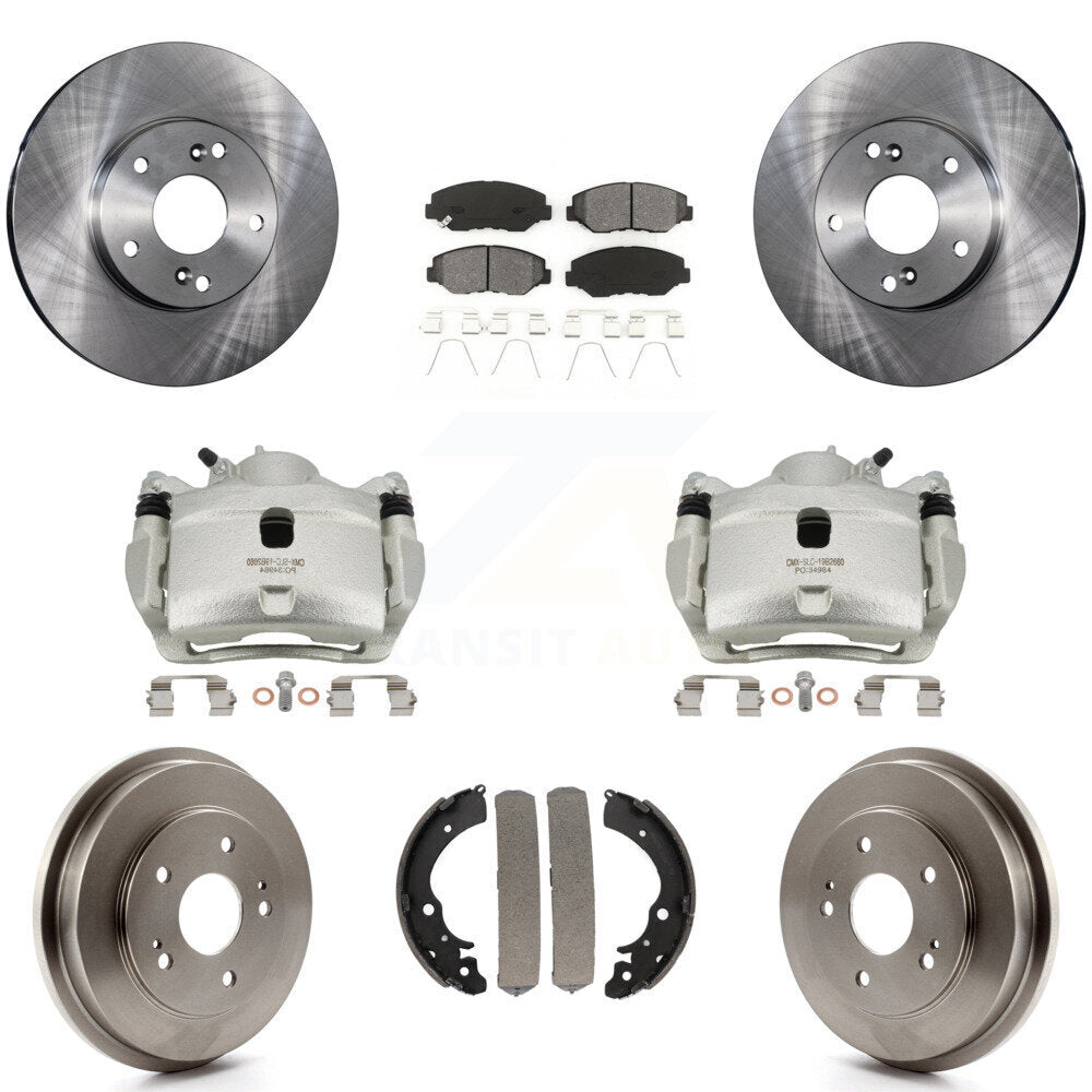 Front Rear Brake Caliper Rotors Drums Semi-Metallic Pads Kit (8Pc) For Honda Fit Accord KC8-100768S