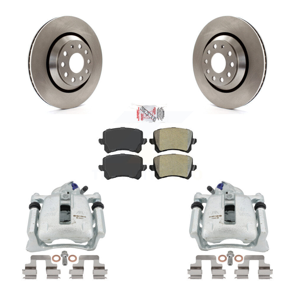 Rear Disc Brake Caliper Rotors And Semi-Metallic Pads Kit For Volkswagen Passat CC KC8-100769N by Transit Auto