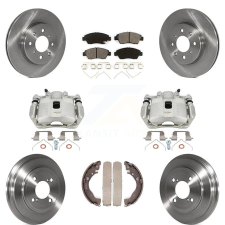 Front Rear Disc Brake Caliper Rotors Drums Semi-Metallic Pads Kit (8Pc) For 2015-2020 Honda Fit KC8-100769S by Transit Auto