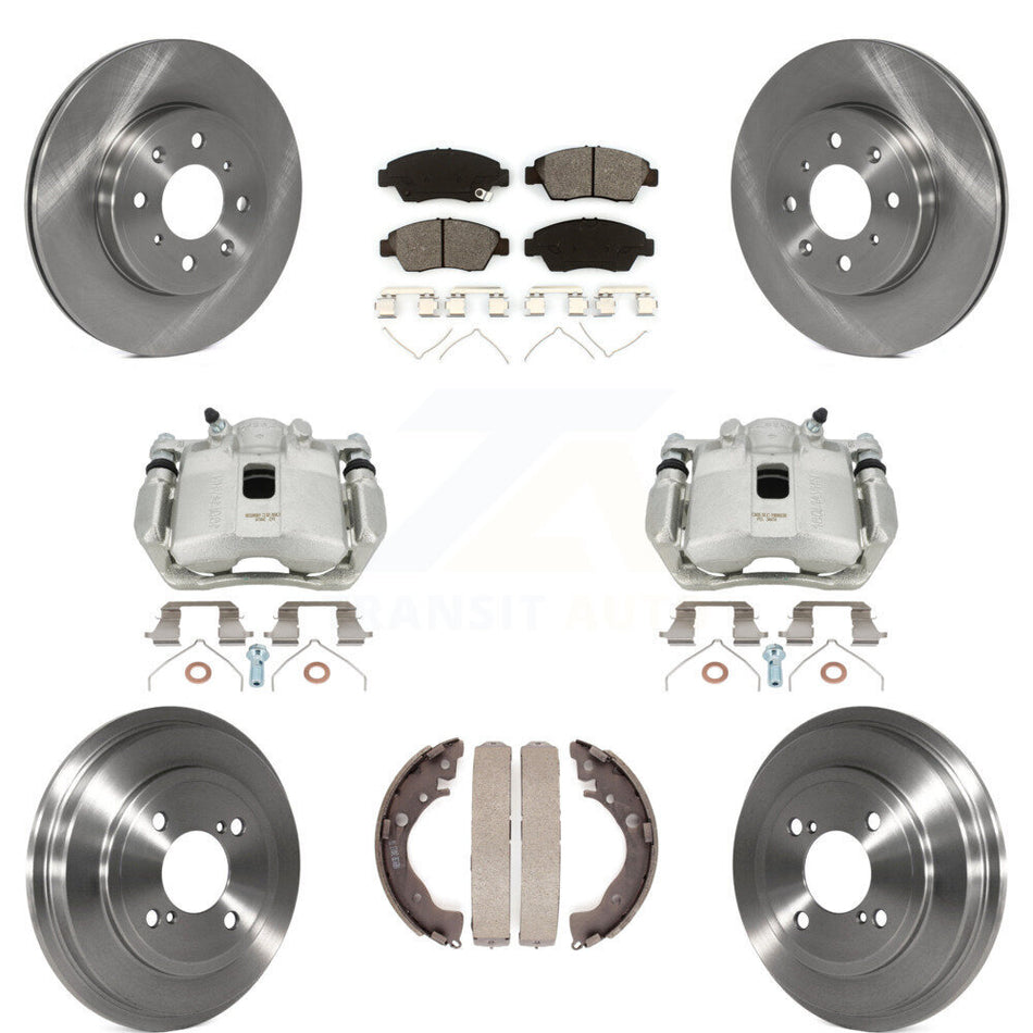 Front Rear Disc Brake Caliper Rotors Drums Semi-Metallic Pads Kit (8Pc) For 2015-2020 Honda Fit KC8-100769S by Transit Auto