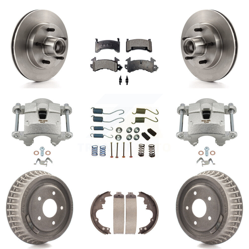 Front Rear Brake Caliper Rotors Drum Ceramic Pad Shoe & Hardware Kit (9Pc) For Chevrolet KC8-100769T