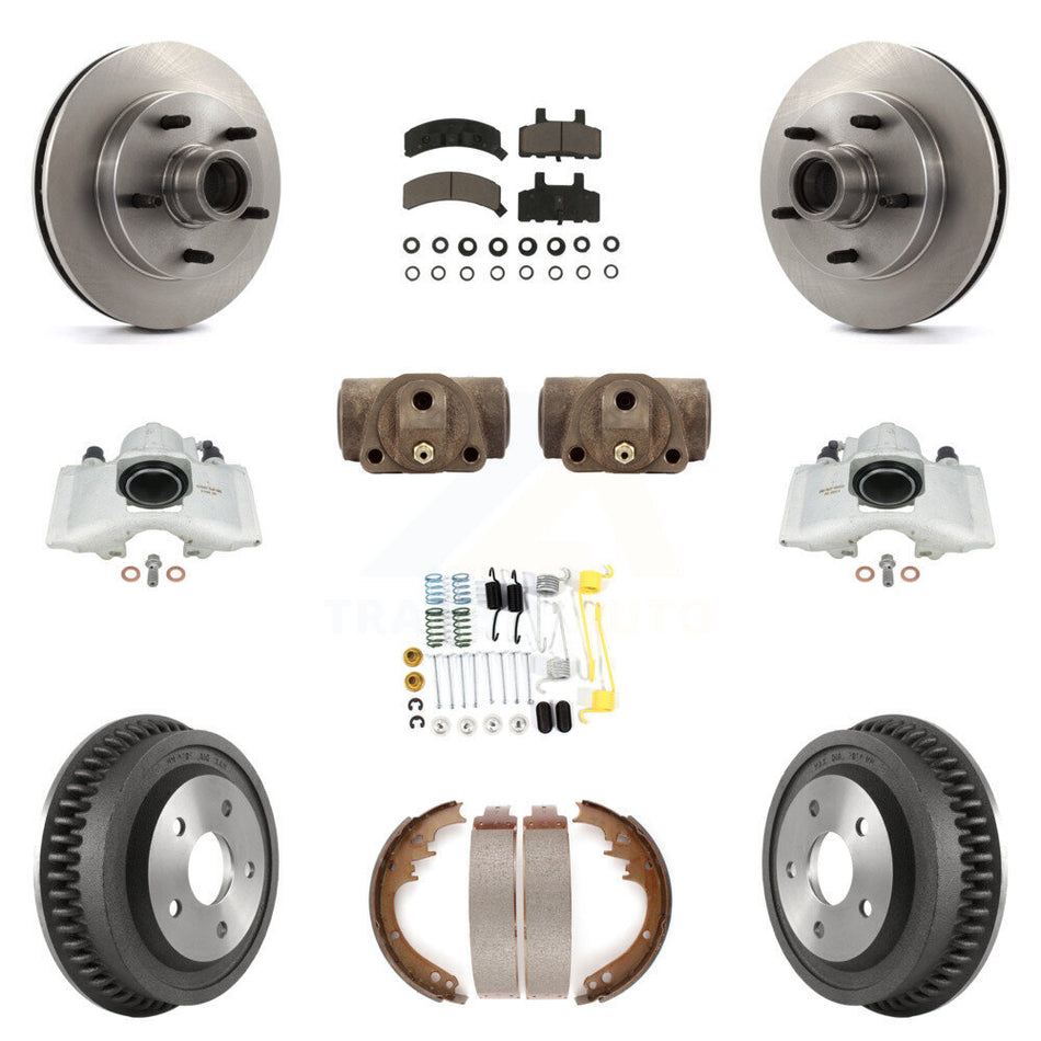 Front Rear Disc Brake Caliper Rotors Drums Ceramic Pads Shoes Wheel Cylinders And Hardware Kit (11Pc) For 1994-1999 Dodge Ram 1500 RWD KC8-100770C