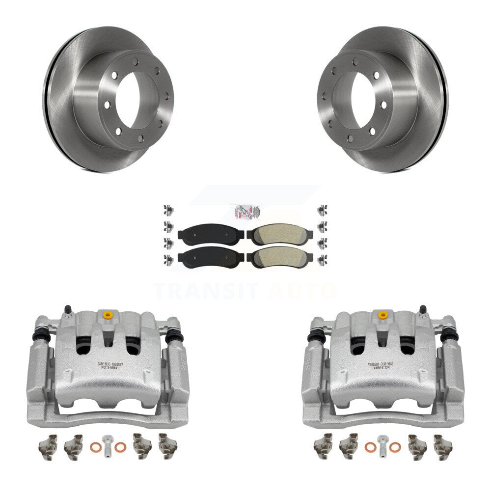 Rear Disc Brake Caliper Rotors And Semi-Metallic Pad Kit For Ford F-250 Super Duty F-350 KC8-100770N