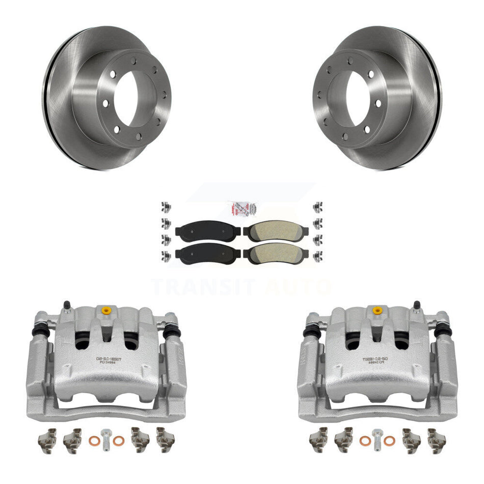 Rear Disc Brake Caliper Rotors And Semi-Metallic Pad Kit For Ford F-250 Super Duty F-350 KC8-100770N