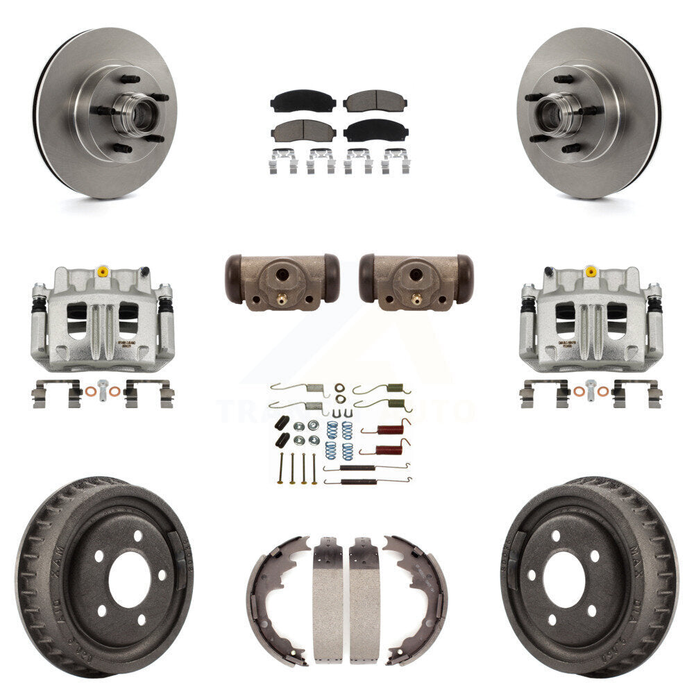 Front Rear Brake Caliper Rotors Drum Ceramic Pad Shoe Cylinder & Hardware Kit (11Pc) For KC8-100771C