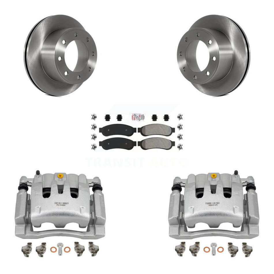 Rear Disc Brake Caliper Rotors And Semi-Metallic Pad Kit For Ford F-250 Super Duty F-350 KC8-100771N