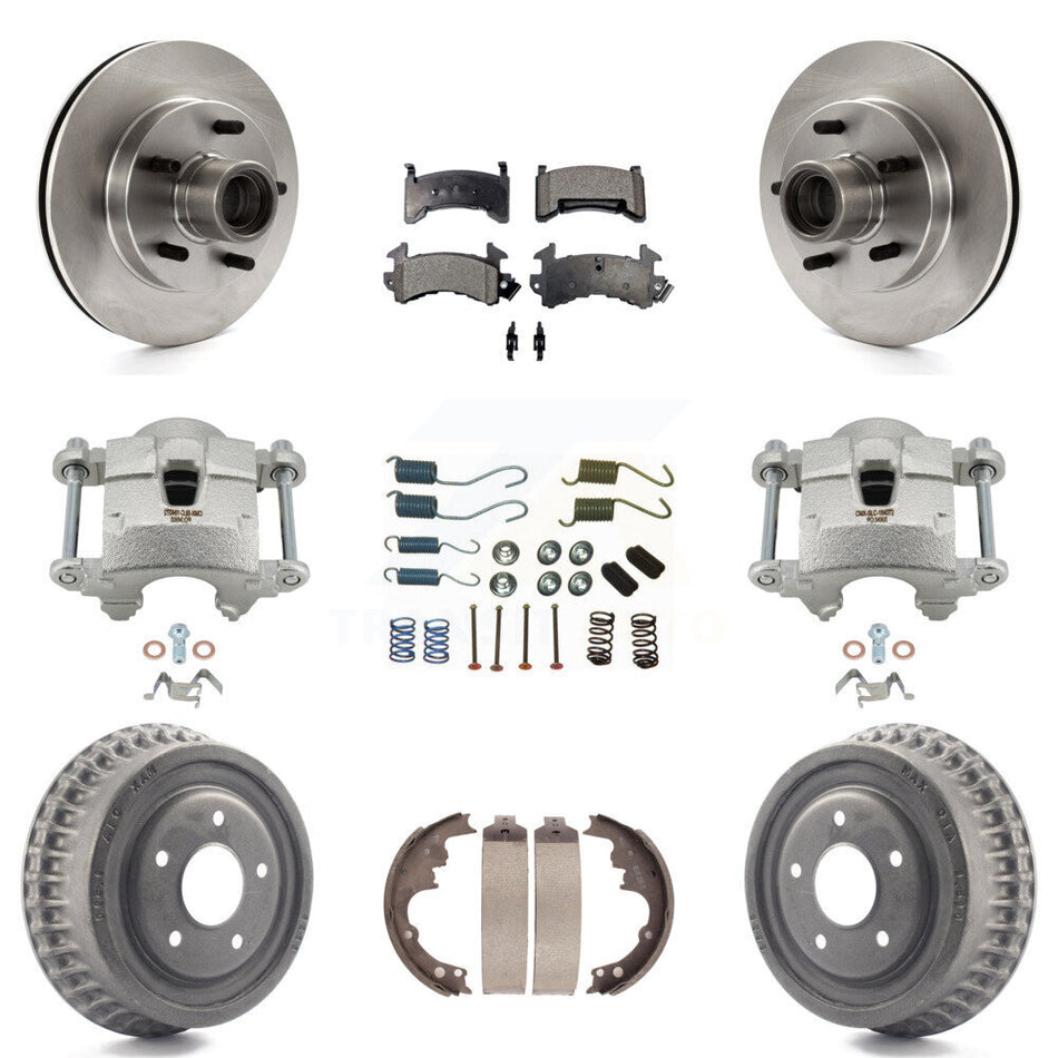 Front Rear Brake Caliper Rotors Drum Semi-Metallic Pad Shoe & Hardware Kit (9Pc) For GMC KC8-100771P