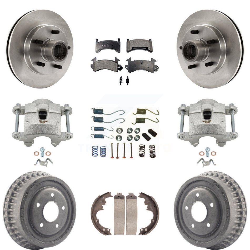Front Rear Brake Caliper Rotors Drum Semi-Metallic Pad Shoe & Hardware Kit (9Pc) For GMC KC8-100771P