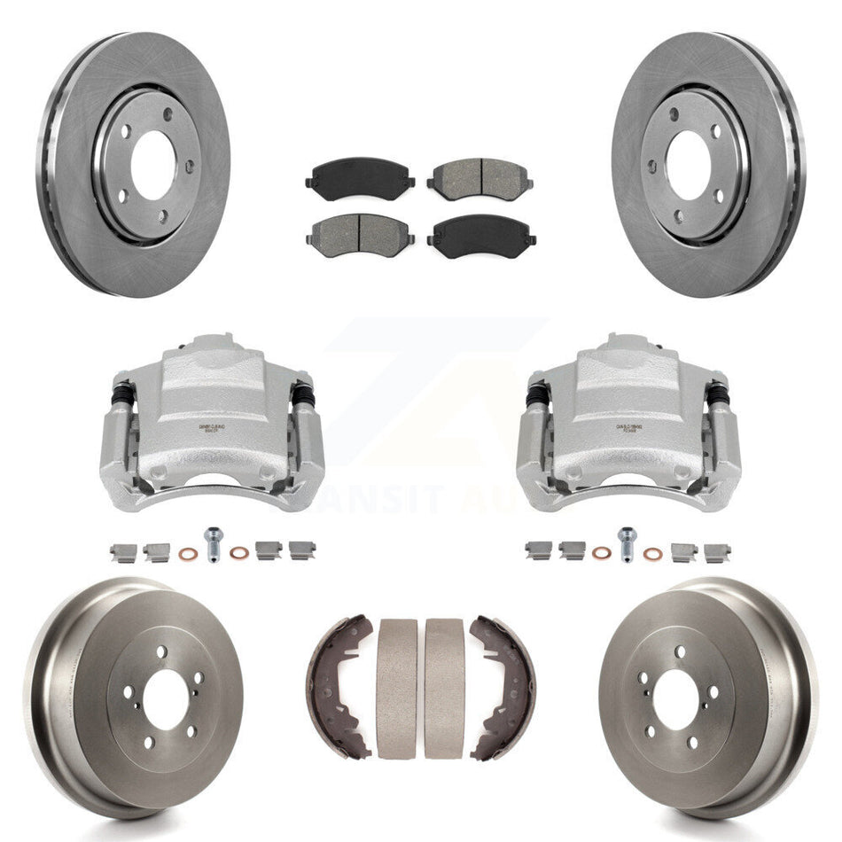 Front Rear Brake Caliper Rotors Drum Semi-Metallic Pad Kit (8Pc) For Dodge Caravan Grand KC8-100771S