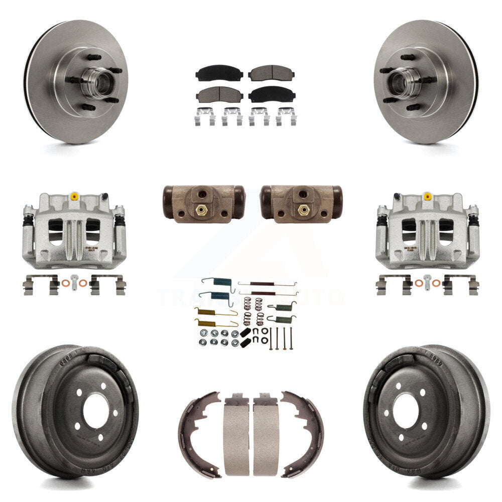 Front Rear Brake Caliper Rotors Drum Ceramic Pad Shoe Cylinder & Hardware Kit (11Pc) For KC8-100772C
