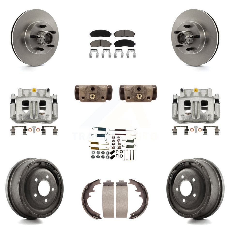 Front Rear Brake Caliper Rotors Drum Ceramic Pad Shoe Cylinder & Hardware Kit (11Pc) For KC8-100772C
