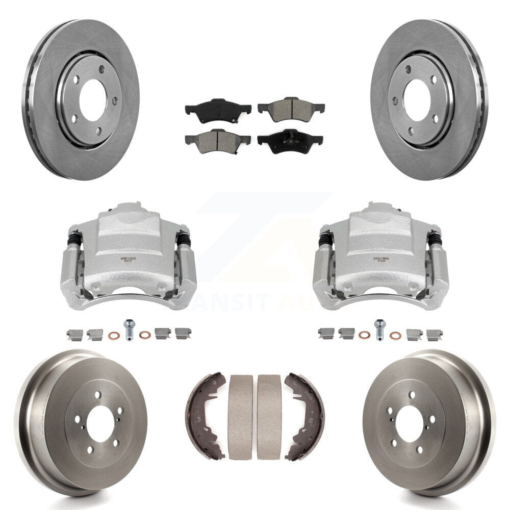 Front Rear Disc Brake Caliper Rotors Drum Semi-Metallic Pads Kit (8Pc) For Dodge Caravan KC8-100772S