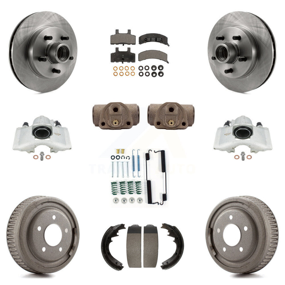 Front Rear Disc Brake Caliper Rotors Drums Semi-Metallic Pads Shoes Wheel Cylinders And Hardware Kit (11Pc) For 1997 Chevrolet C1500 Suburban GAS engine With 10" Diameter Drum KC8-100773P