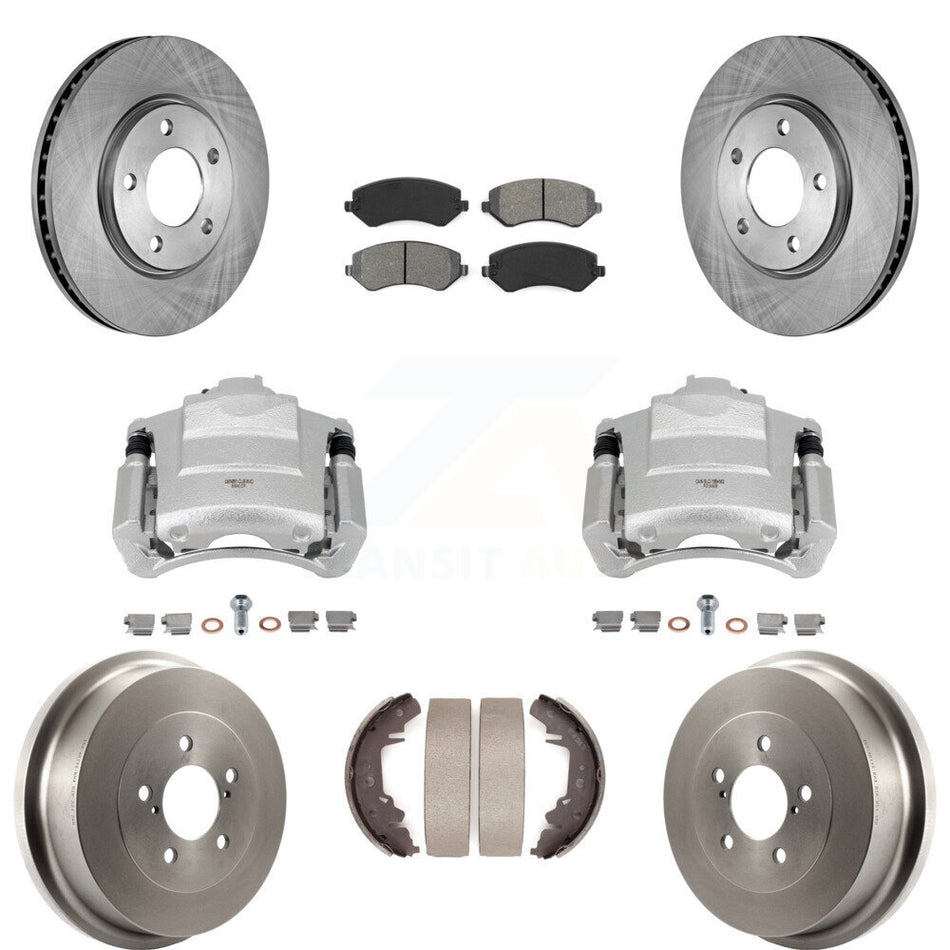 Front Rear Brake Caliper Rotors Drum Semi-Metallic Pad Kit (8Pc) For Dodge Grand Caravan KC8-100773S