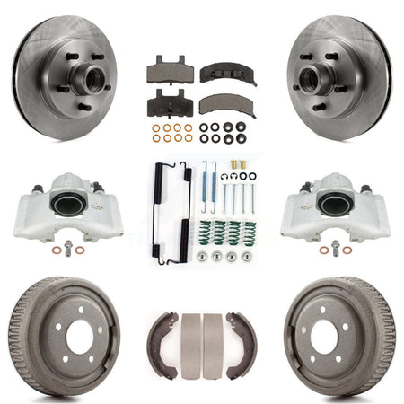 Front Rear Disc Brake Caliper Rotors Drums Ceramic Pads Shoes And Hardware Kit (9Pc) For GMC Yukon With 10" Diameter Drum KC8-100774T by Transit Auto