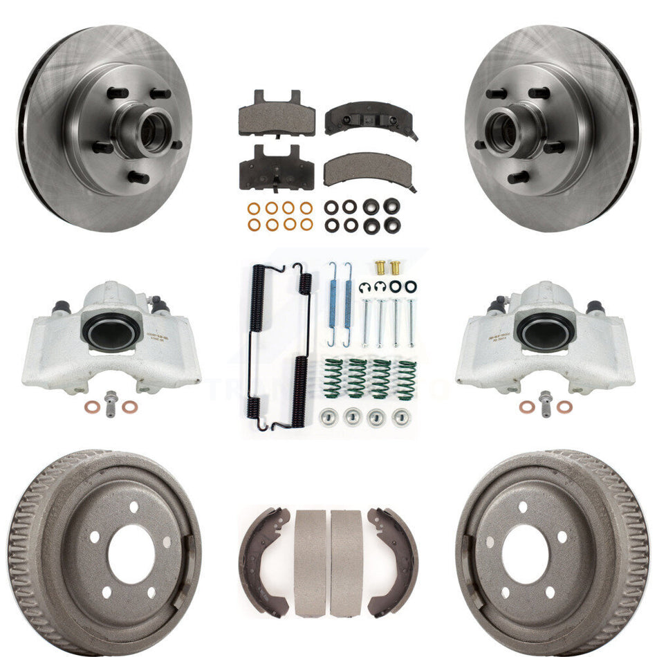 Front Rear Disc Brake Caliper Rotors Drums Ceramic Pads Shoes And Hardware Kit (9Pc) For GMC Yukon With 10" Diameter Drum KC8-100774T