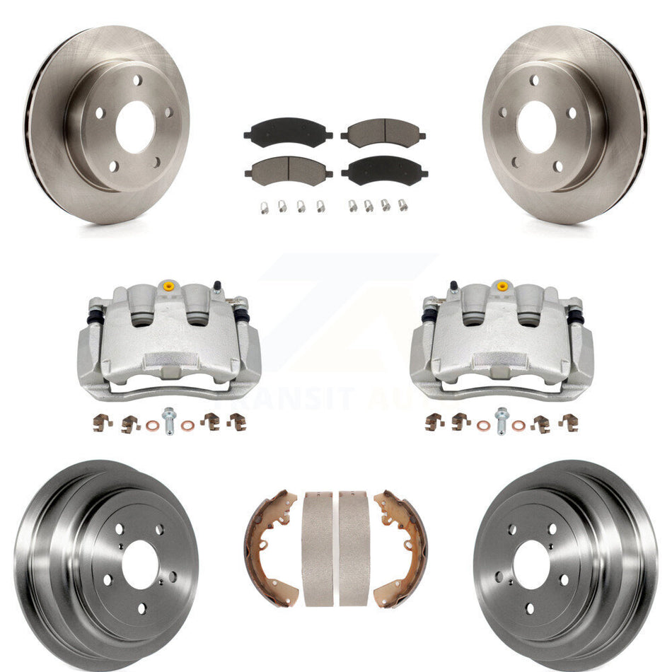 Front Rear Disc Brake Caliper Rotors Drums Ceramic Pads Kit (8Pc) For Dakota Dodge Ram KC8-100775C