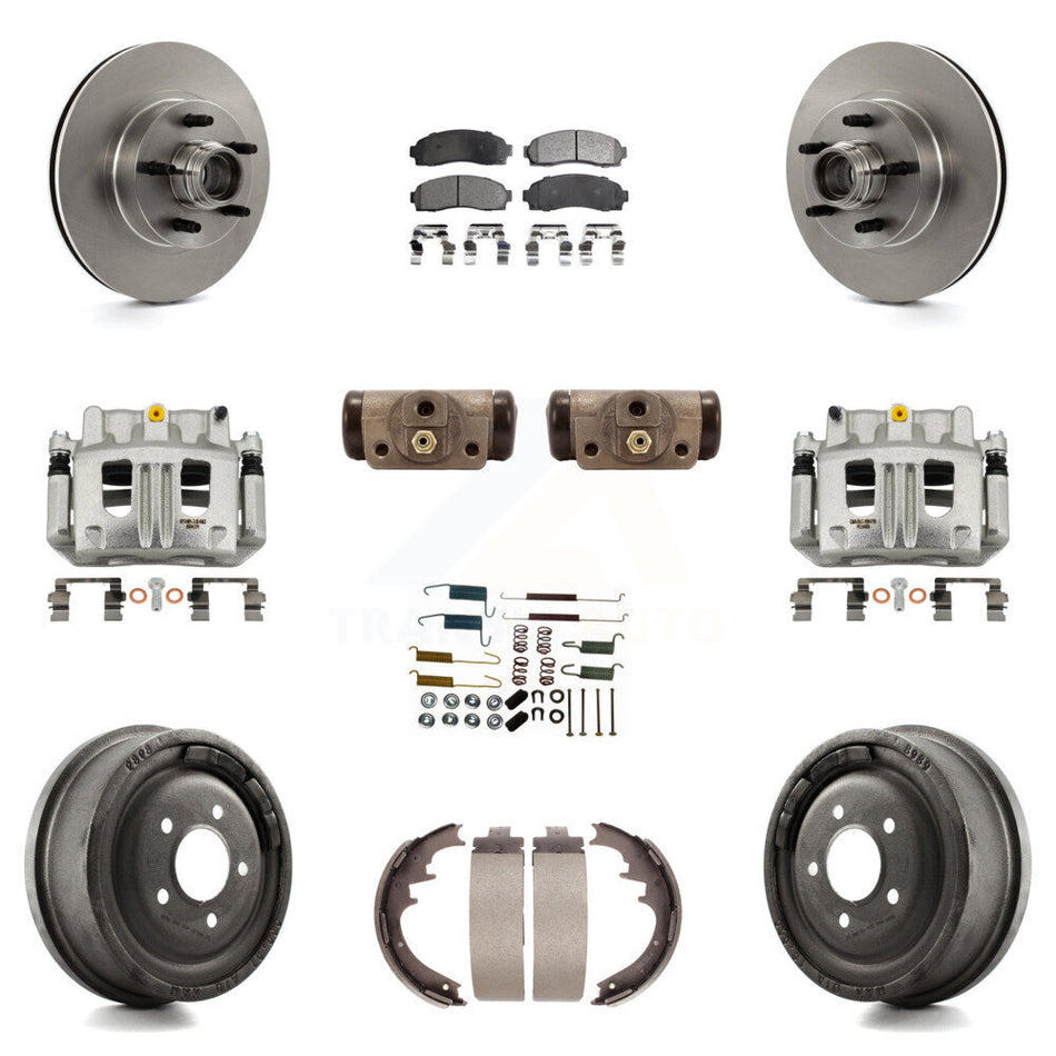 Front Rear Disc Brake Caliper Rotors Drum Semi-Metallic Pad Shoe Cylinder Kit (11Pc) For KC8-100775P