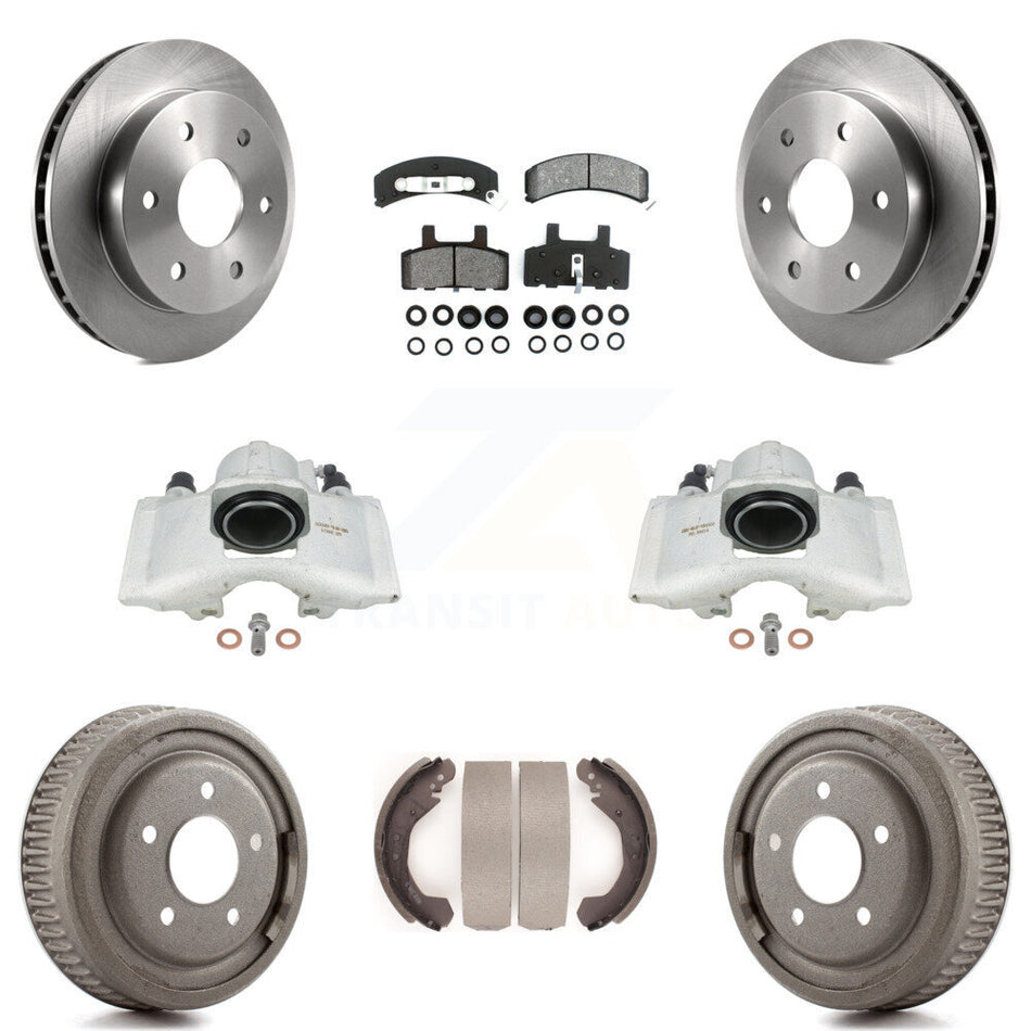 Front Rear Disc Brake Caliper Rotors Drums Semi-Metallic Pads Kit (8Pc) For GMC Yukon With 10" Diameter Drum KC8-100775S