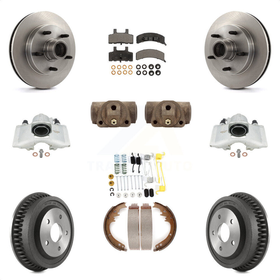 Front Rear Disc Brake Caliper Rotors Drums Semi-Metallic Pads Shoes Wheel Cylinders And Hardware Kit (11Pc) For 1994-1999 Dodge Ram 1500 RWD KC8-100776P by Transit Auto