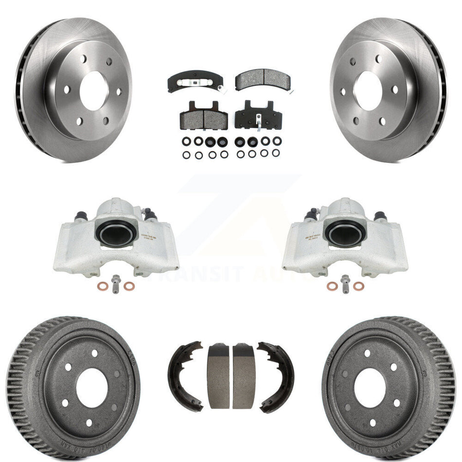 Front Rear Disc Brake Caliper Rotors Drums Semi-Metallic Pads Kit (8Pc) For 1995-1997 GMC Yukon 2 doors with 4WD GAS engine With 11" Diameter Drum KC8-100776S