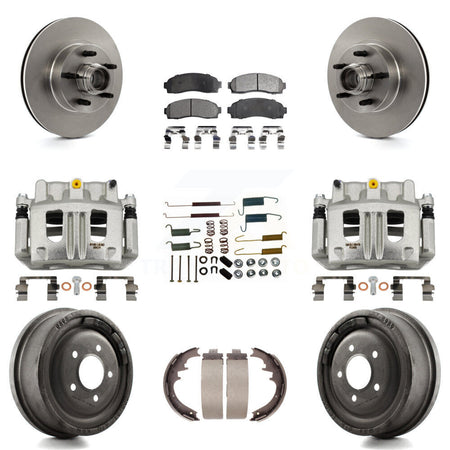 Front Rear Brake Caliper Rotors Drum Ceramic Pad Shoe Hardware Kit (9Pc) For Ford Ranger KC8-100776T