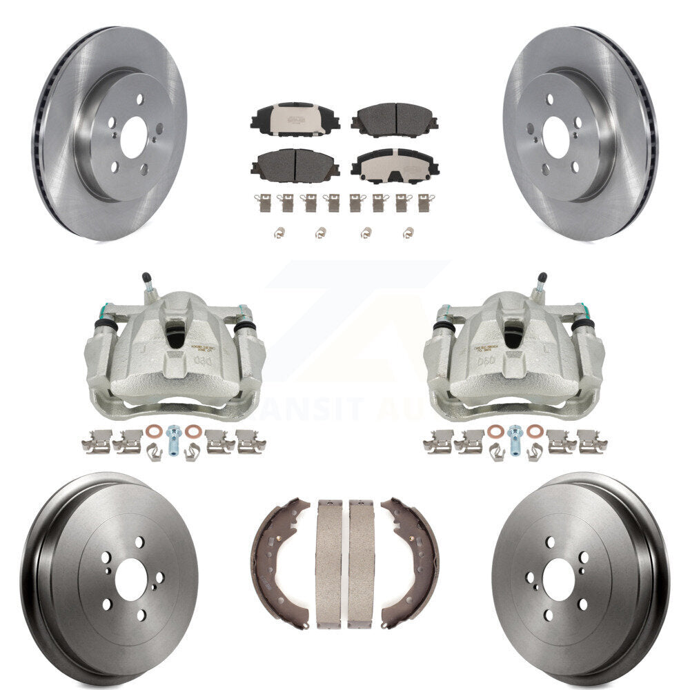 Front Rear Disc Brake Caliper Rotors Drums Semi-Metallic Pads Kit (8Pc) For 2019 Toyota Corolla 2.0L KC8-100777P by Transit Auto