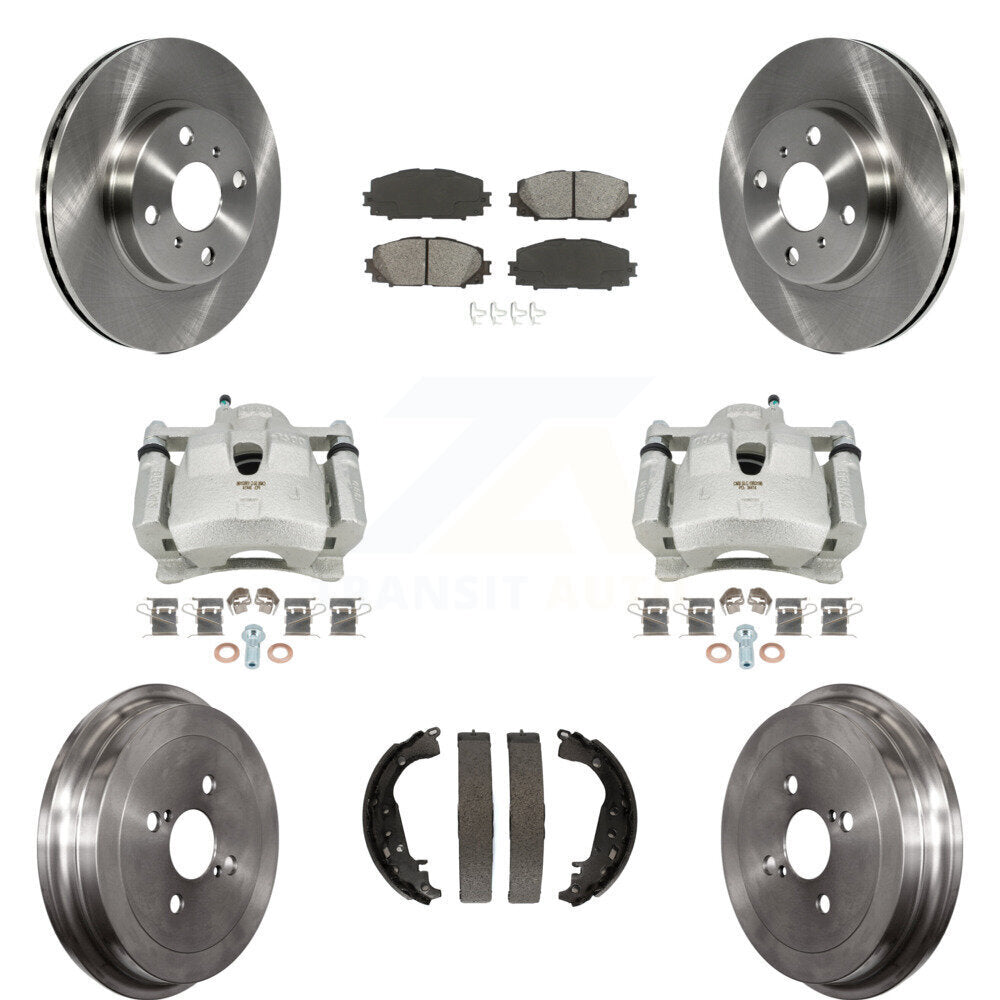 Front Rear Disc Brake Caliper Rotors Drums Semi-Metallic Pads Kit (8Pc) For Toyota Yaris KC8-100777S