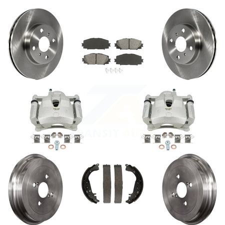 Front Rear Disc Brake Caliper Rotors Drums Semi-Metallic Pads Kit (8Pc) For Toyota Yaris KC8-100777S