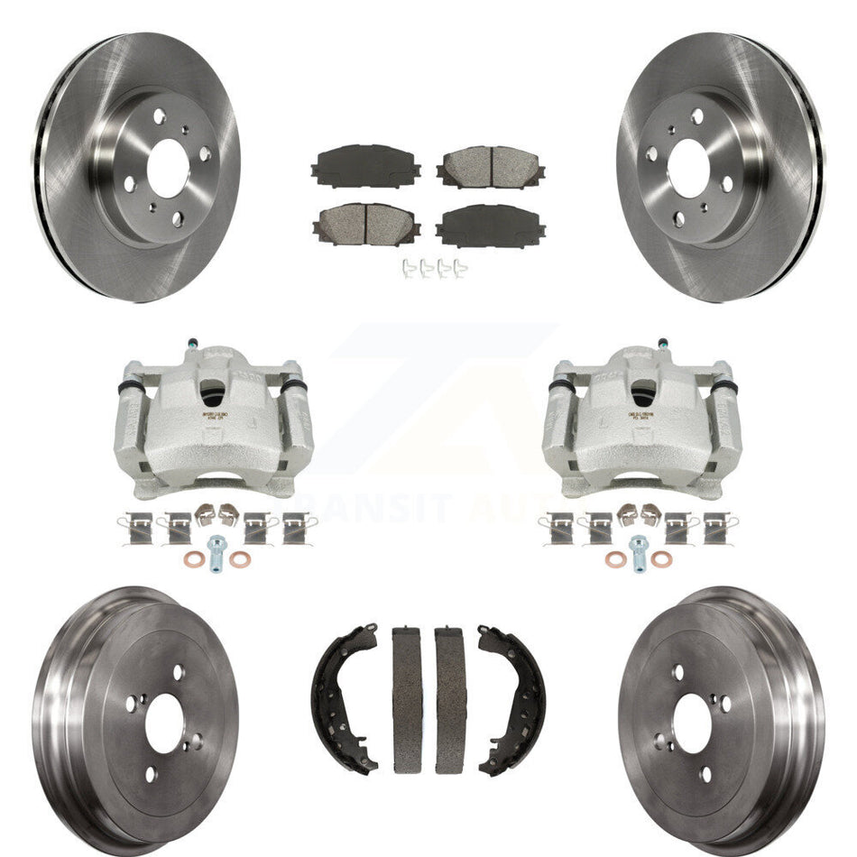 Front Rear Disc Brake Caliper Rotors Drums Semi-Metallic Pads Kit (8Pc) For Toyota Yaris KC8-100777S