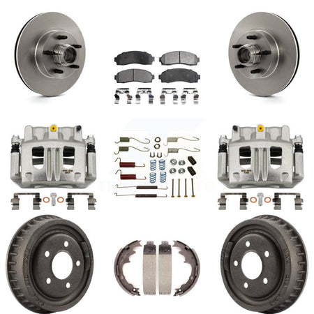 Front Rear Brake Caliper Rotors Drum Ceramic Pad Shoe Hardware Kit (9Pc) For Ford Ranger KC8-100777T