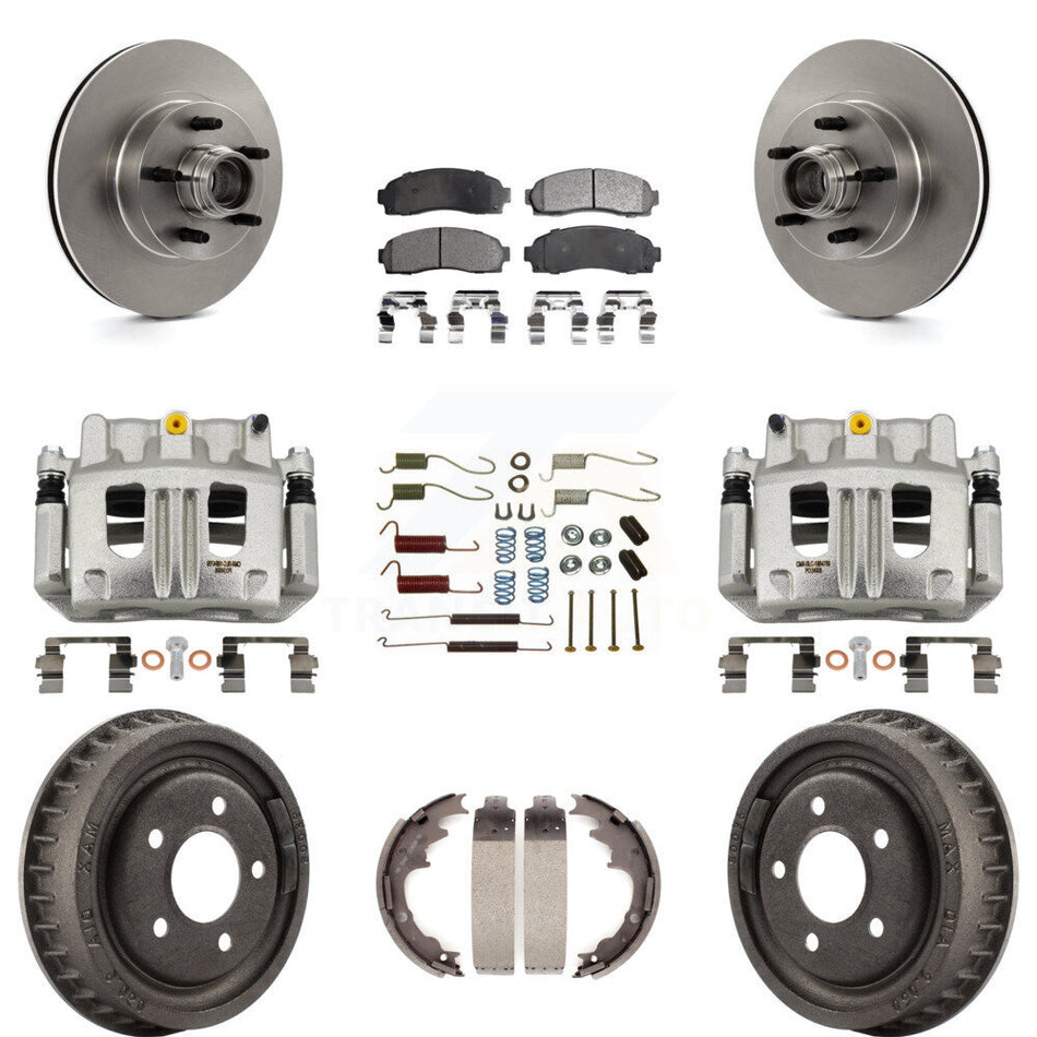 Front Rear Brake Caliper Rotors Drum Ceramic Pad Shoe Hardware Kit (9Pc) For Ford Ranger KC8-100777T