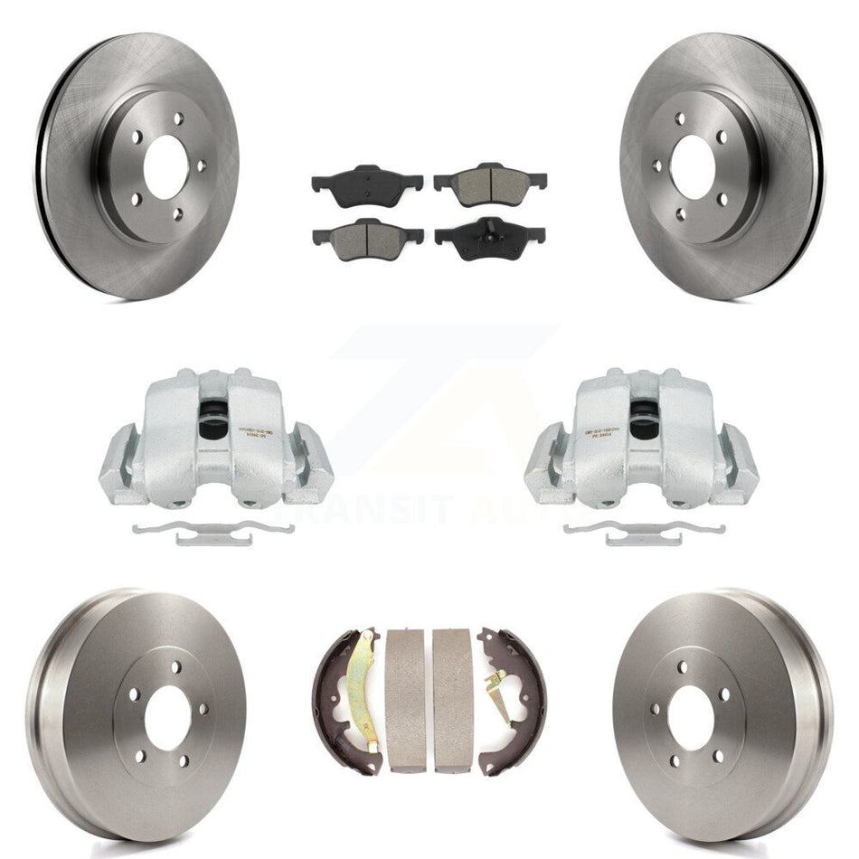 Front Rear Disc Brake Caliper Rotors Drums Semi-Metallic Pads Kit (8Pc) For Ford Escape Mercury Mariner KC8-100778S by Transit Auto