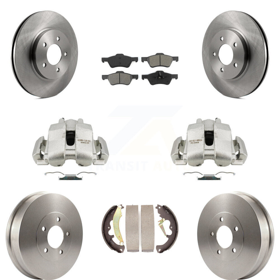 Front Rear Disc Brake Caliper Rotors Drums Semi-Metallic Pads Kit (8Pc) For Ford Escape Mercury Mariner KC8-100778S