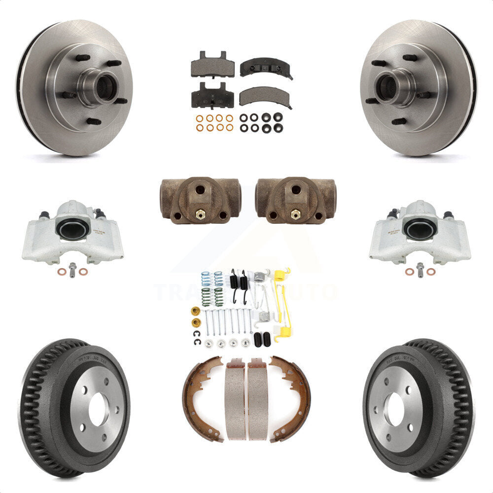 Front Rear Disc Brake Caliper Rotors Drums Ceramic Pads Shoes Wheel Cylinders And Hardware Kit (11Pc) For 1994-1999 Dodge Ram 1500 RWD KC8-100778T by Transit Auto