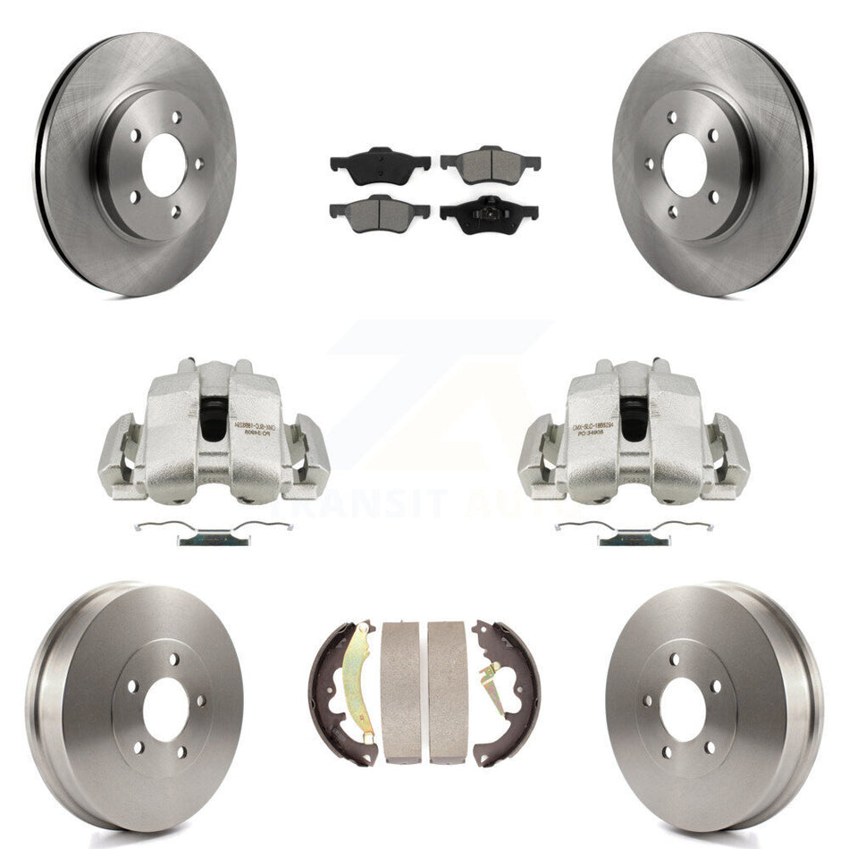 Front Rear Disc Brake Caliper Rotors Drums Semi-Metallic Pads Kit (8Pc) For Ford Escape Mercury Mariner Mazda Tribute KC8-100779S