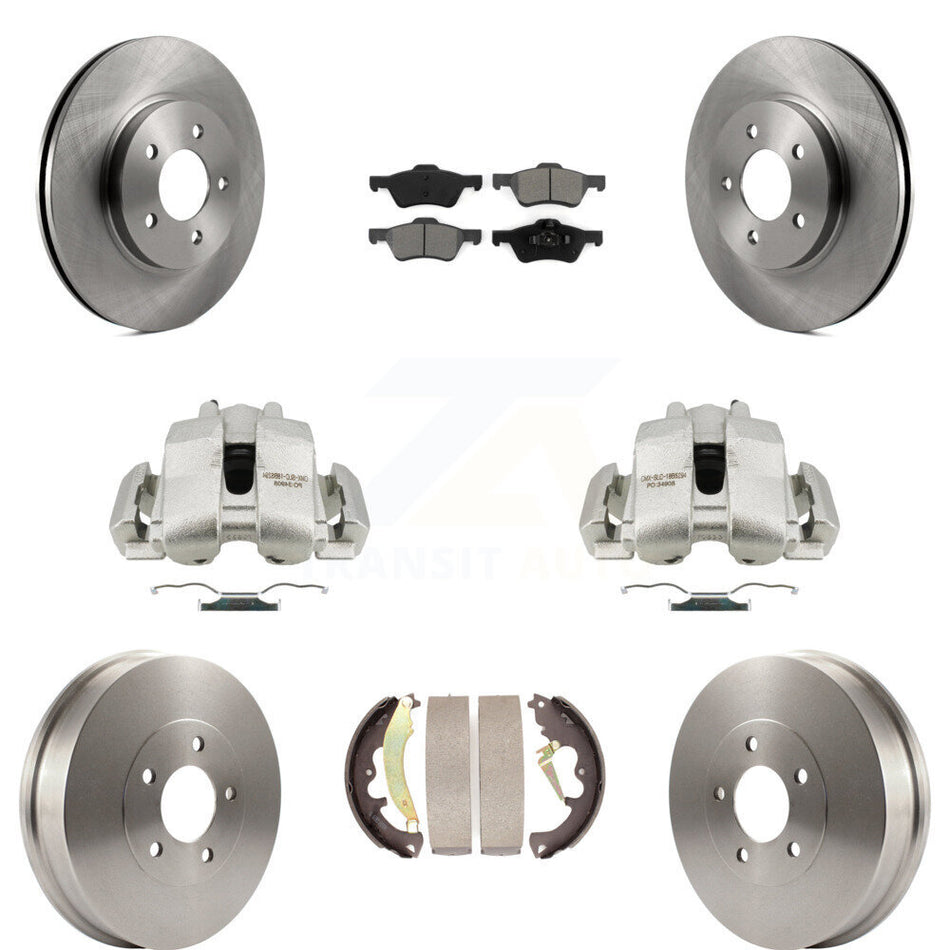 Front Rear Disc Brake Caliper Rotors Drums Semi-Metallic Pads Kit (8Pc) For Ford Escape Mercury Mariner Mazda Tribute KC8-100779S