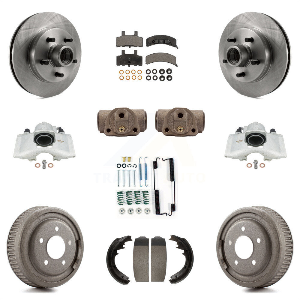 Front Rear Disc Brake Caliper Rotors Drums Ceramic Pads Shoes Wheel Cylinders And Hardware Kit (11Pc) For 1997 Chevrolet C1500 Suburban GAS engine With 10" Diameter Drum KC8-100779T by Transit Auto