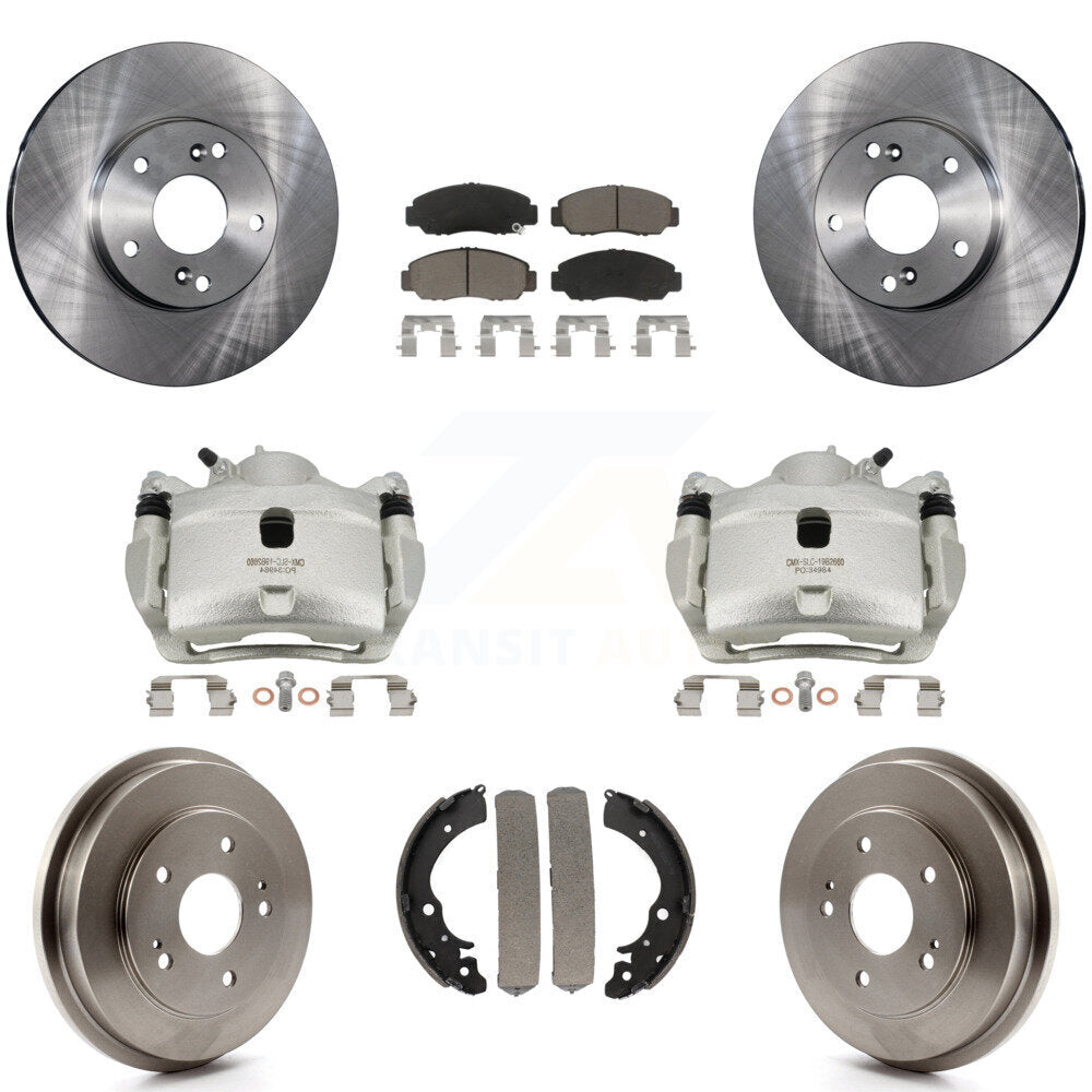 Front Rear Brake Caliper Rotors Drums Ceramic Pads Kit (8Pc) For 2007 Honda Accord 2.4L KC8-100780C