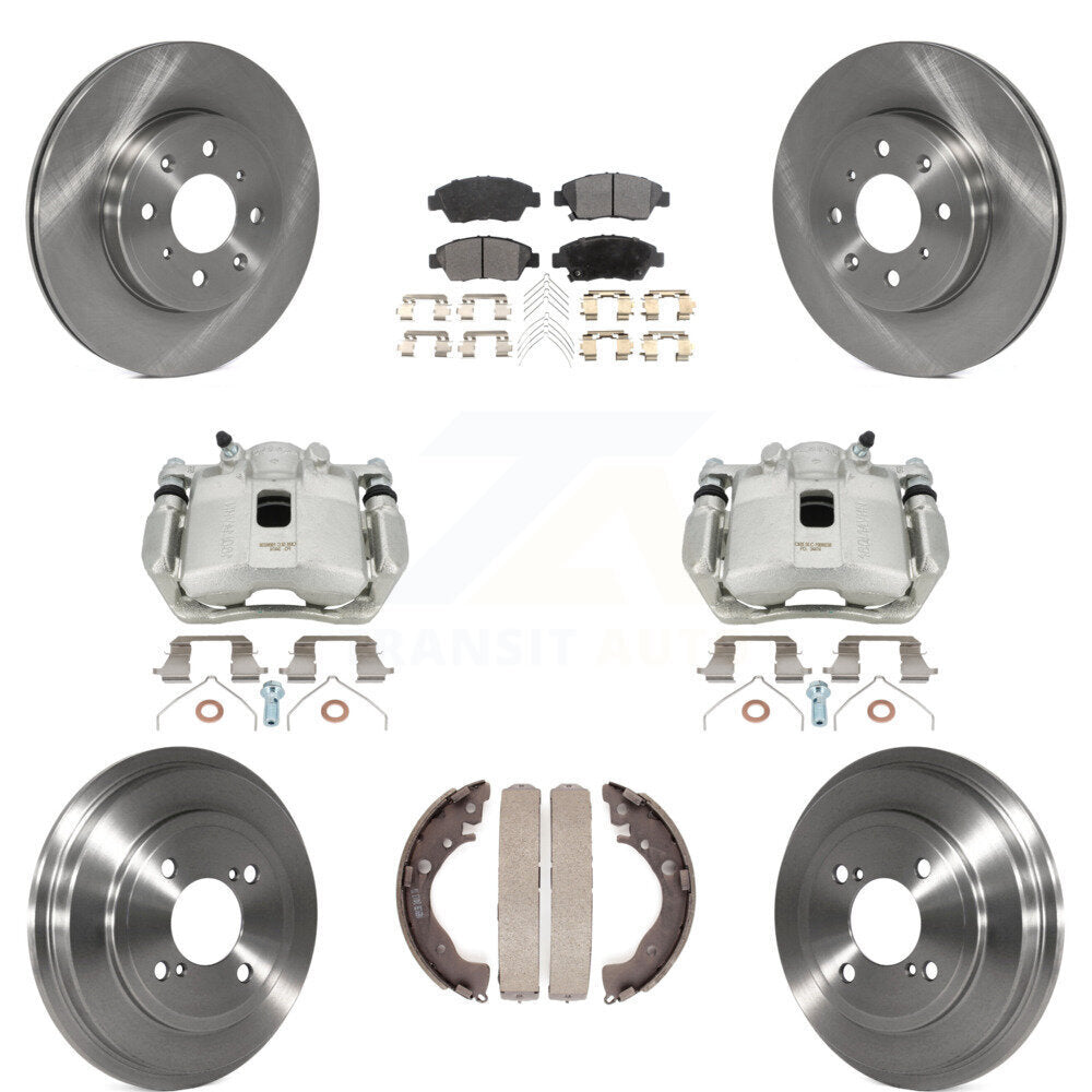 Front Rear Disc Brake Caliper Rotors Drums Semi-Metallic Pads Kit (8Pc) For 2015-2020 Honda Fit KC8-100780P by Transit Auto