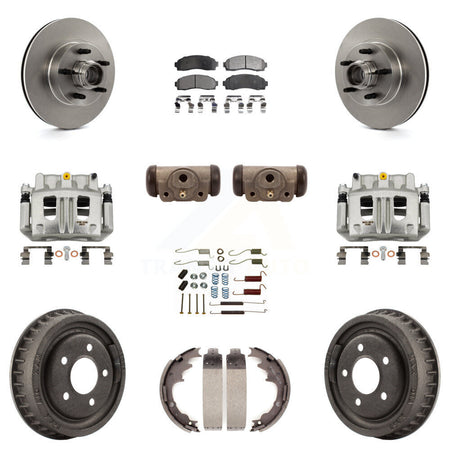 Front Rear Brake Caliper Rotors Drum Ceramic Pad Shoe Cylinder & Hardware Kit (11Pc) For KC8-100780T