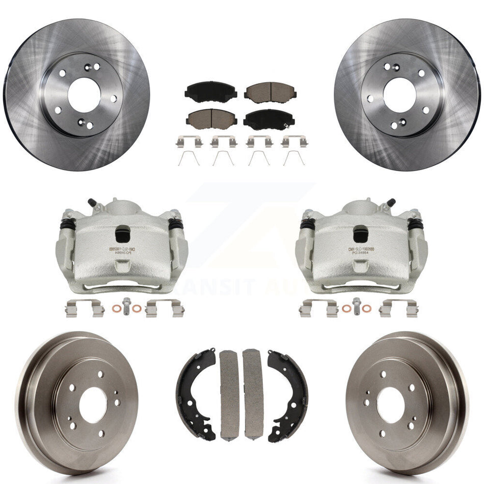Front Rear Disc Brake Caliper Rotors Drums Ceramic Pads Kit (8Pc) For Honda Fit Accord KC8-100781C