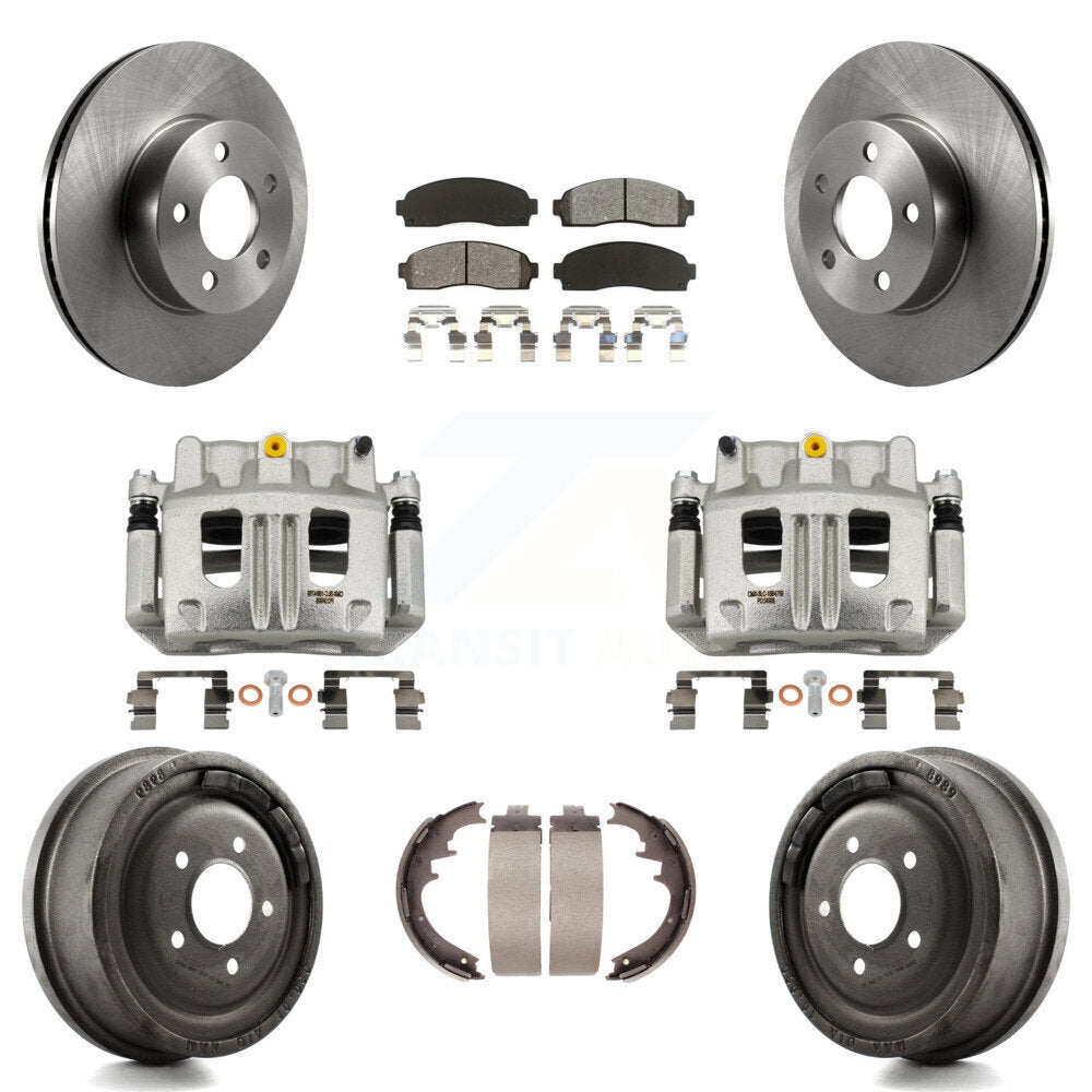 Front Rear Brake Caliper Rotors Drums Semi-Metallic Pads Kit (8Pc) For Ford Ranger Mazda KC8-100781S