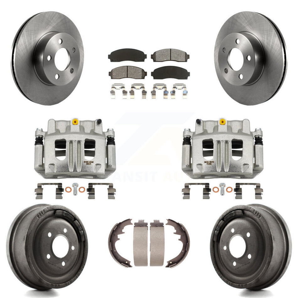Front Rear Brake Caliper Rotors Drums Semi-Metallic Pads Kit (8Pc) For Ford Ranger Mazda KC8-100781S